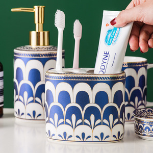 Juego de Baño de 5/6 Piezas con Bandeja, Vaso de Cerámica para Enjuague Bucal, Juego de Accesorios de Baño para Parejas, Juego de Accesorios de Lavado de Porcelana - Product Image 2