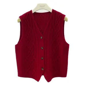 Early Autumn Women's Casual Knitted Vest Long Sleeveless V-Neck Wind Pure Wool Loose Thin Twist Cardigan Solid Short