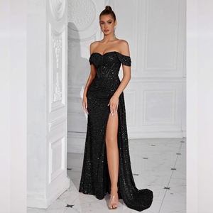<span class=keywords><strong>Robe</strong></span> de bal sirène <span class=keywords><strong>noire</strong></span> scintillante à sequins pour femme <span class=keywords><strong>noire</strong></span>, sans manches, avec décolleté <span class=keywords><strong>plongeant</strong></span> transparent, <span class=keywords><strong>robe</strong></span> de soirée élégante - Product Image 6
