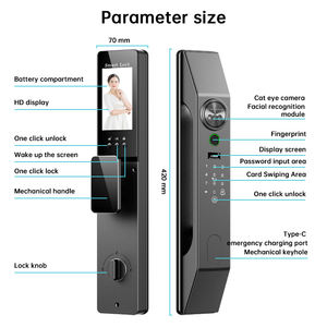 Serrure intelligente Aurelysse Tuya à reconnaissance faciale 3D et lecture des veines palmaires, serrure de porte numérique automatique avec vidéo pour portail principal, <span class=keywords><strong>installation</strong></span> facile - Product Image 3