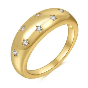 Fine Fashion Schmuck ringe 18 Karat vergoldet Zirkonia Inlayed Star Shiny Dome Edelstahl Statement Ring