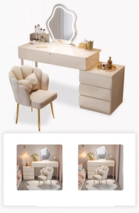 Ensemble de coiffeuse moderne blanc avec miroir LED éclairé, tabouret et <span class=keywords><strong>3</strong></span> <span class=keywords><strong>tiroirs</strong></span>, meuble de maquillage mural pour chambre et salle de bain - Product Image 2