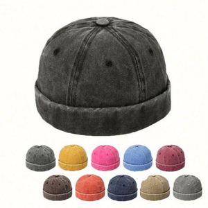 Wholesale Eco-Friendly Promotional Washed Denim Fabric Vintage Custom Brimless Baseball Cap Sporty Formal Puff Printing - Product Image 1