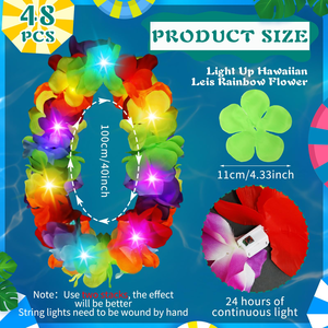 Collier de fleurs lumineuses LED, décoration de fête tropicale hawaïenne, carnaval, plage, arc-en-ciel - Product Image 2