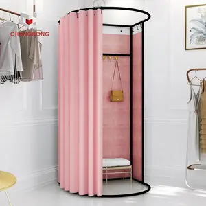 Modern Boutique Retail Store Dressing Room Changing Room Simple Metal Mobile Clothes Shop Fitting Room With Fabric Curtain