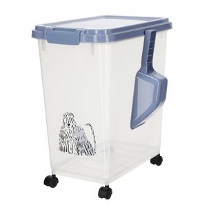 Conteneur de stockage hermétique pour aliments pour animaux de compagnie (chats et chiens) de 30 litres, à ouverture à une main, avec pelle et roues H519 - Product Image 1