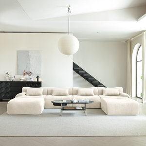 Corner Modular Cloud Couch Luxury Set 5 Piece Grey Corduroy Fabric Modular Modern Sectional With Chaise - Product Image 2