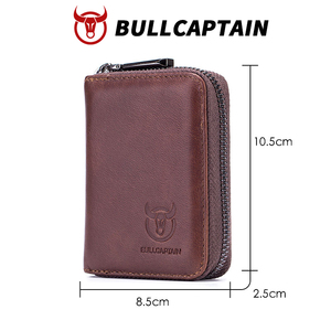 BULLCAPTAIN RFID Multiple <b>Card</b> Slot Zipper Full Grain Leather <b>Card</b> Cover Case Genuine Leather Passport <b>Holder</b> Wallet <b>Card</b> <b>Holder</b> - Product Image 5