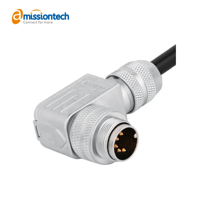 Amissiontech RTS M16 Cable Connector Male Contacts 5 7 8 Field Assembly Type Solder Connection Right Angled Ip67