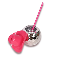 BSBH Gobelet en plastique de 20 oz pour fête à thème, gobelet à paillettes argentées avec paille et couvercle, réutilisable, emballage cadeau