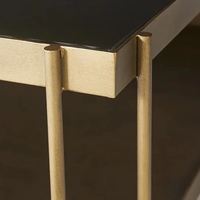 Table basse carrée moderne à double plateau, cadre en métal doré, plateau en verre trempé noir de luxe, meubles de salon