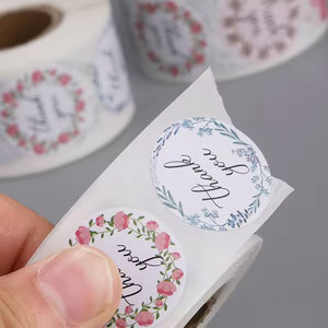 Etiquetas Adhesivas <span class=keywords><strong>de</strong></span> Agradecimiento Personalizadas al por Mayor, Etiquetas Redondas con Diseño Floral Multicolor para Decoración <span class=keywords><strong>de</strong></span> Sobres - Product Image 4