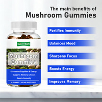 Gomitas de Cordyceps y Melena de León Sin Azúcar de Alta Potencia, Suplemento de Mezcla de Hongos para Mejorar la Concentración y la Salud Cerebral