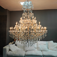 Lustre en cristal doré à plusieurs niveaux, grand modèle style bougie, luminaire suspendu pour villa, escalier, grand hall, lampe suspendue d'intérieur de luxe