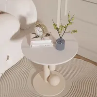 Table basse ronde moderne minimaliste en pierre bouclée avec cadre métallique, blanc et noir, mobilier de salon de luxe léger