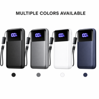 Batterie externe 20000 mAh 65W à charge rapide avec câble USB-C intégré, chargeur portable double port 65W+45W pour ordinateur portable, téléphone, tablette