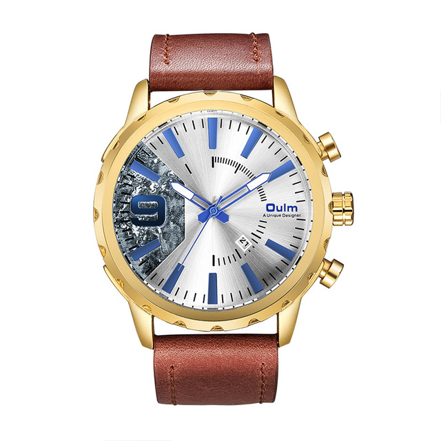 Oulm 3640 Top Brands Sports Quartz Wrist Smart Watch Luxury Best Genuine Leather Strap Waterproof Watch with Calendar Price
