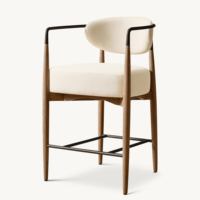 Tabourets de bar modernes et organiques, rembourrés, avec dossier incurvé, pieds en bois, accoudoirs et repose-pieds en métal noir, pour îlot de cuisine et hôtel