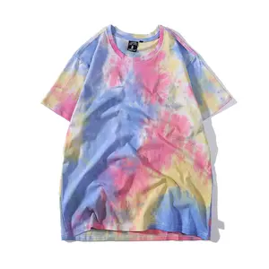 OEM 2021 Summer New Plus Size Streetwear 100% Cotton Round Neck Short-Sleeved Tie-Dye T shirts