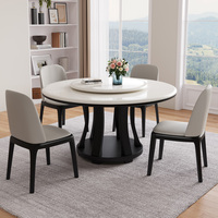 Table à manger ronde minimaliste moderne en marbre avec 4 chaises en bois massif et plateau tournant pour appartement, hôtel, villa