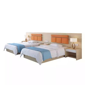 Juego de Muebles de Dormitorio para Hotel Comercial Moderno y Económico, Estructura de Cama de Madera Sólida Resistente, Cabecera Tapizada y Mesitas de Noche - Product Image 3