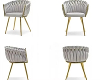 Chaise de salle à manger latérale tapissée par cuisine de salon d'accent de tissage de main de vague de bras noir avec la jambe en métal noir