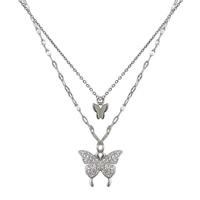 Collier en argent 2 chaînes de clavicule pour femmes, bijoux à Double couche, papillon, mode jeune fille,