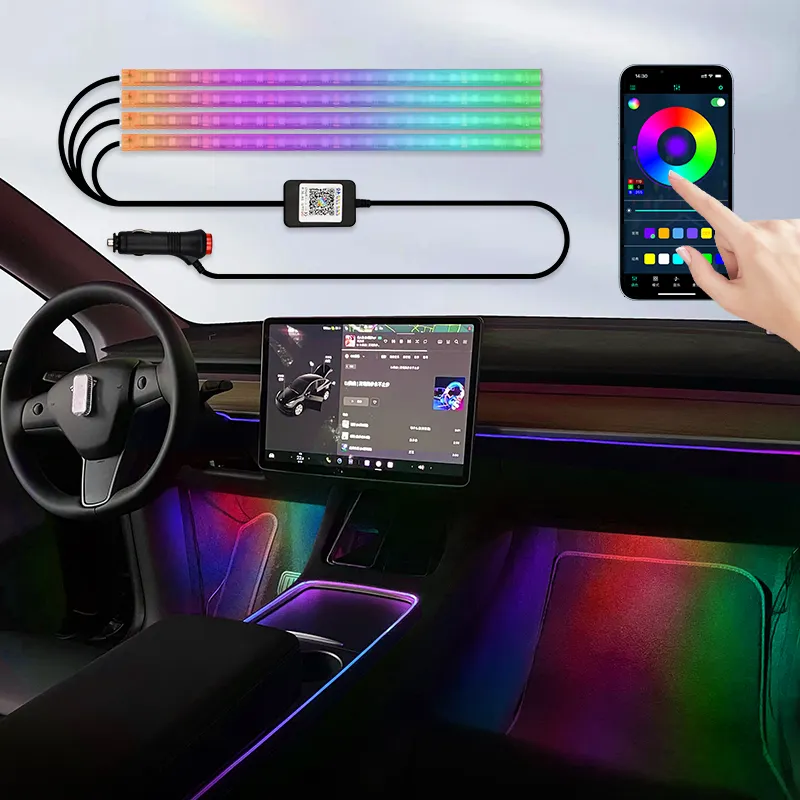 48 LED 자동차 인테리어 주변 발 빛 USB 무선 원격 음악 App 제어 자동 RGB 분위기 장식 램프