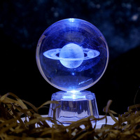 Boule de cristal gravée au laser 3D, lampe de nuit à brancher sur USB, LED colorée, design moderne, décoration de chambre à coucher