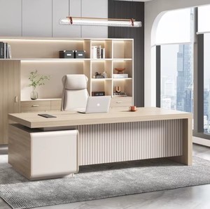 Escritorio Ejecutivo Moderno de Lujo, Extensible en Forma de L, de Madera de Roble, Estilo Panel, para Oficina de Director General - Product Image 1