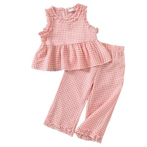 Nouvel ensemble d'été 2025 pour fille : Haut sans manches à carreaux tendance et décontracté + Pantalon – Tenue mignonne - Product Image 6