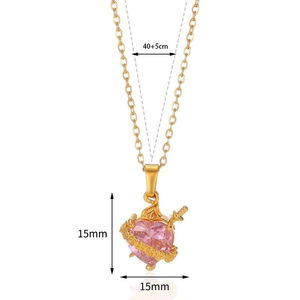 Collares con Colgante de Corazón Dorado Eros, con Cristal Rosa en Forma de Corazón, de Acero Inoxidable con PVD Dorado, Novedad 2026 - Product Image 2