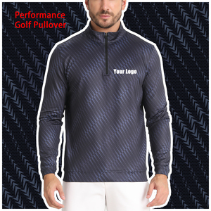 Jersey de golf de poliéster al por mayor, Camiseta deportiva de manga larga con cremallera de cuarto de alta calidad, logotipo personalizado impreso bordado suave - Product Image 2