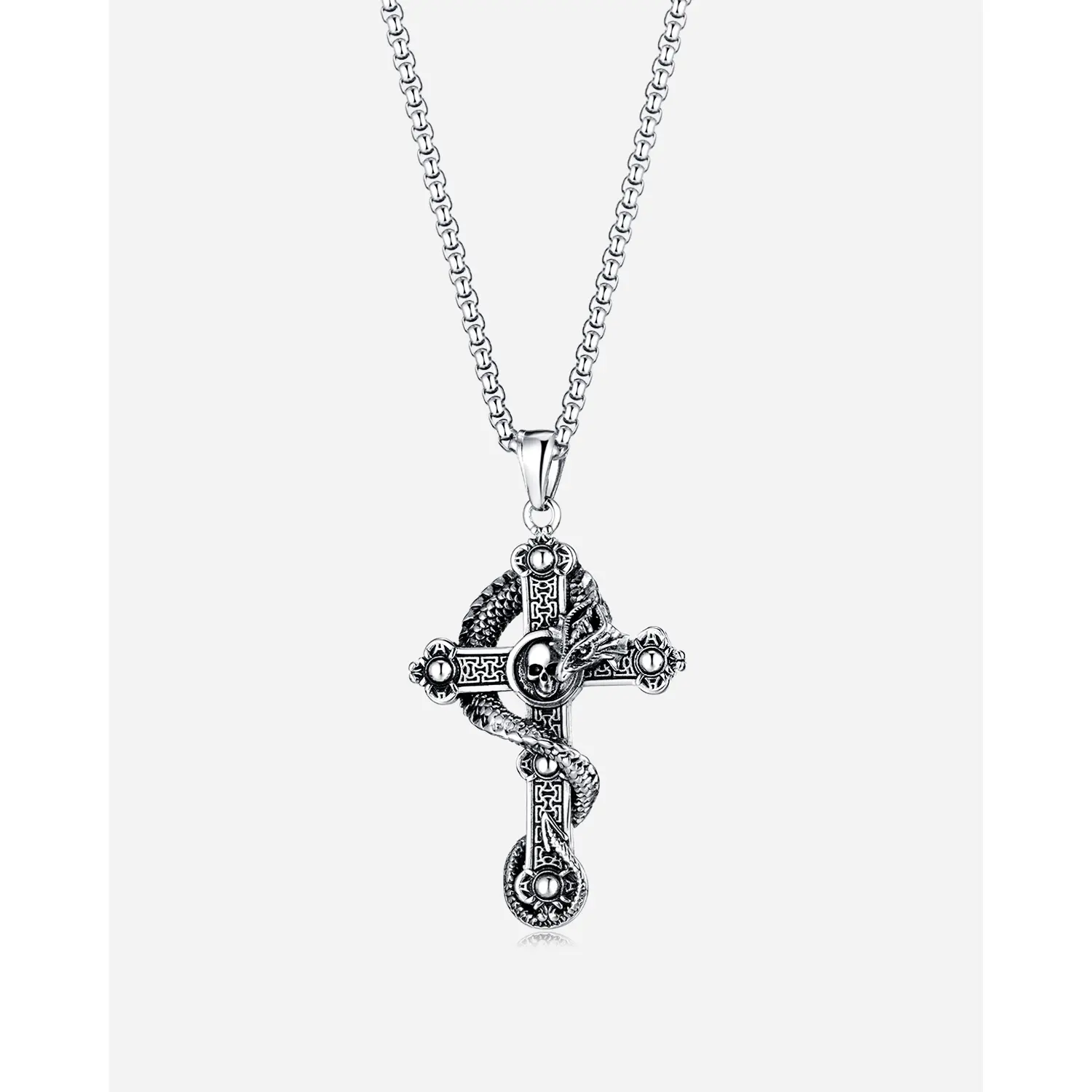 High Quality Personality Polished Skull Cross Dragon Fashion Pendant men Necklace