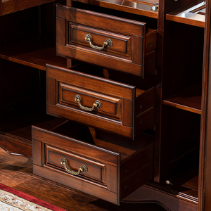 Retro Solid Wood <strong>Mini</strong> Wine Cabinet - American Country 3-Door Glass <strong>Sideboard</strong> | Living/Dining Multi-Functional Display - Product Image 4