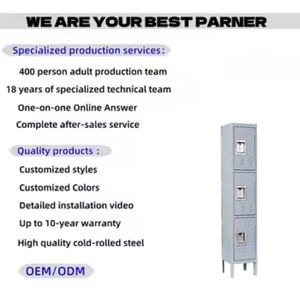 Armoire en acier moderne à trois portes, démontable, avec serrure à clé, pour vestiaire de salle de sport et rangement de vêtements - Product Image 2