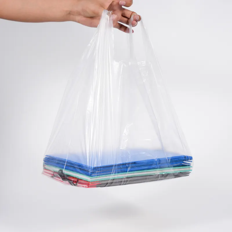 Isı mühür eko taşıma ambalaj alışveriş süpermarket için teşekkür ederim logo ile plastik tişört torbası