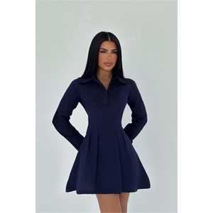 Minivestido Azul Marino con Cuello Camisero, Vestido Elegante para el Trabajo - Product Image 3