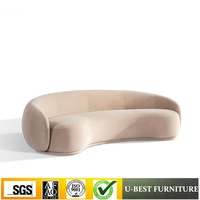 Furnitur Ruang Tamu Modern Bergaya, Sofa Kursi Santai Berlapis Beludru dengan Busa Kepadatan Tinggi dan Sandaran Lengkung