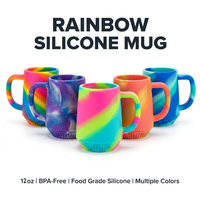 Mug de voyage portable en silicone de 250 ml, couleur arc-en-ciel, sans BPA, avec couvercle anti-fuite, résistant à la chaleur et incassable pour le camping