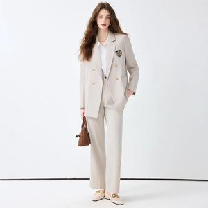 Women's Preppy Suit Set Formal Two-Piece Wool Blend Anti-Wrinkle Business Leisure Full Sleeve - Product Image 3