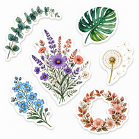 Lot d'autocollants mats découpés sur mesure à thème floral botanique, motif couronne, feuille, plante, pour boîte cadeau, enveloppe, journal, carnet, scrapbook, ordinateur portable