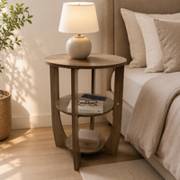 Table basse ronde intelligente moderne avec rangement, table de chevet, lampe, meubles de salon en bois