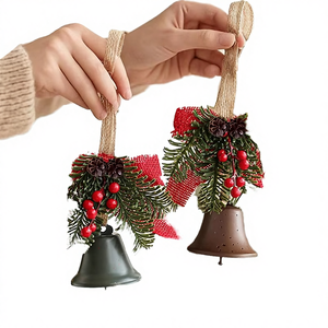 Bestwish Small Pinecone Bell Pendant Bowknot Plastic Environment-Friendly Hanging <b>Christmas</b> Tree <b>Decoration</b> Painted New Home - Product Image 4
