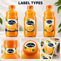 Étiquettes adhésives BOPP pour aliments OEM, impression couleur, découpe, finition brillante, étiquette d'emballage pour bouteille de boisson orange