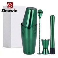 Shaker à cocktails en acier inoxydable vert mat avec ensemble de cadeaux personnalisés en cuivre laiton pour bar à domicile