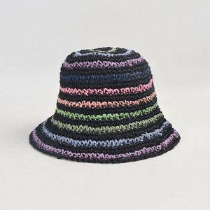 Summer Straw Braid Women New Color Striped <b>Sunscreen</b> Straw Bucket Hat Seaside Holiday Sun Crochet Paper Straw Bucket Hat - Product Image 2