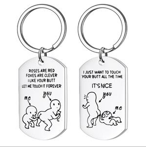 พวงกุญแจคู่รักวินเทจสแตนเลส25มม. ให้ฉันสัมผัสก้นของคุณตลอดไป - Product Image 1