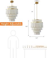 5 Katmanlı Boho LED Avize 3 Işıklı Orta Beyaz Saçaklı Sarkıt Ayarlanabilir Yükseklik Asılı Aydınlatma Armatürü Püsküllü Ev Banyo