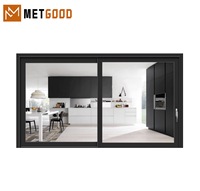 Puerta Corredera Moderna para Dormitorio METGOOD, Puerta Exterior Arqueada, Marco de Aleación Resistente a Huracanes, Vidrio Templado Doble, Puerta Corredera de Aluminio